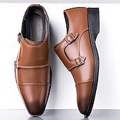 abordables Officiel-Chaussures habillées en cuir à double boucle pour homme – élégantes chaussures de soirée marron pour mariages, tenues de bureau et cérémonies