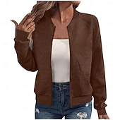 cheap Casual Jackets-Women&#039;s Casual Jacket Sport Jacket Textured Jackets Office / Career Daily Wear Going out Fall Regular Coat Stand Collar Regular Fit Warm Vintage Style Lady Casual Jacket Long Sleeve non-printing