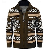 baratos suéter cardigã masculino-Homens Sueter Cardigan Suéter Cortado Suéter com zíper Suéter de malha Estriado Tricotar Tops regulares Zíper Losango Lapela Moda Clássico Férias Roupa Diária Roupa Outono Inverno Preto Vermelho S M L