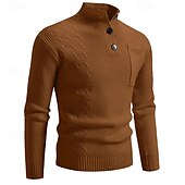 preiswerte Herrenpullover-Herren Pullover Strickpullover Gerippt Stricken Normale Oberteile Tasche Gestrickt Einfach Stehkragen Mode Basic Urlaub Alltagskleidung Bekleidung Herbst Winter Schwarz Wein M L XL