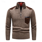 baratos suéter pulôver masculino-Homens Suéter Pulôver suéter Suéter com zíper de um quarto Estriado Tricotar Tops regulares Tricotado Corte Justo Tecido Gola Alta Roupa de Malha Moderna Casual Roupa Diária Roupa Outono Inverno Azul