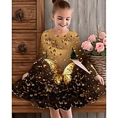 tanie Sukienka motyl 3D-Dziewczyny &#039; 3D Motyl Sukienka Długi rękaw Lato Wiosna Urlop Codzienny Święto Księżniczka Piękny Słodkie Dzieci 4-12 lat Codzienne sukienki Sukienka A line Do kolan Regularny
