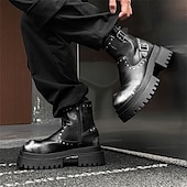 abordables Chaussures pour Hommes-Bottines noires à boucle épaisse pour homme – Bottes de combat à plateforme punk rock pour la mode gothique et le streetwear d&#039;automne