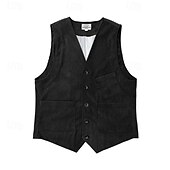 abordables Chalecos-Hombre Chaleco Vacaciones Negocio Moda Casual Primavera Otoño Bolsillo Botones Poliéster Pana Cómodo Plano Recto 1 botón Escote en Pico Ajuste regular Marrón Oscuro Negro Vino Azul Marino Chaleco