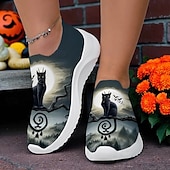 levne Pro ženy-Dámské gotické boty s potiskem havraní kostry – bílé flyknit halloweenské nazouvací boty pro fanoušky hororů, cosplaye a podzimních kostýmních párty od Sarah Richter