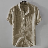 economico Casual da lavoro-Per uomo Camicia Camicia di lino Camicia casual Camicia di cotone Semplice Vacanza Streetwear Bianco Azzurro cielo Cachi Blu scuro Manica Corta Collo ripiegato Estate Abbigliamento Bottonato