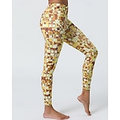 abordables Leggings y mallas de yoga-Mujer Leggings Capri Mallas Leggings de Yoga Control de barriga Alta cintura Gimnasio De Deporte Pilates Prendas de abajo Estampado Negro Amarillo Azul Otoño Deportes Ropa de Deporte Ajuste ceñido