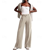 cheap Wide Leg &amp; High Waisted-Women's Wide Leg Slacks Streetwear Casual Full Length Natural Plain Elastic Waist Comfy Street Holiday Daily Wear Ash Dark-Gray Dark red Apricot Fall Regular Fit