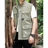economico Gilet-Per uomo Gilet All&#039;aperto Quotidiano Moda Casual Primavera Autunno Tasca Poliestere Confortevole Semplice Cerniera Collo alla coreana Vestibilità regolare Nero Rosso Blu Cachi Gilet