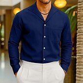 preiswerte Business Casual-Herren Hemd Leinenhemd Sommerhemd Kleidhemd Strandhemd Einfarbig Urlaub Lässig Rosa Marineblau Orange Leicht Blau Langarm Kentkragen Bekleidung