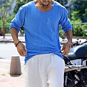 abordables t-shirts de base-Homme T-shirt Chemise à Manches Longues manche longue Col ras du cou Printemps Automne Uni Mode Designer Basique Classique Vacances Rue Sortir Noir Blanche Bleu T-shirt haut de gamme pour homme