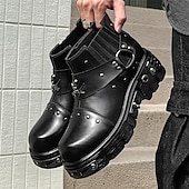 economico Stivali da motociclista-Per uomo Stivali Stivali da biker Camminata Vintage Casual Britannico Microfibra Confortevole Antiscivolo Caldo Stivaletti Mocassino Fascia Elastica Nero Argento Autunno Inverno