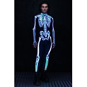 abordables Déguisements de couple et de groupe-Combinaison squelette tête de mort pour Halloween, costumes de groupe pour couples, combinaison intégrale, costume effrayant pour hommes, femmes, garçons, enfants, adultes, performance, fête, club,