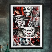 abordables Halloween-Póster de lienzo con diseño de personaje de terror de 1 pieza, sin marco, listo para colgar, tela resistente al agua, estilo clásico con detalles brillantes para baño, dormitorio, oficina, sala de