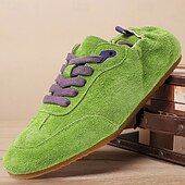 abordables Baskets-Baskets décontractées à lacets en daim vert pour hommes avec tige texturée et semelle souple, style urbain rétro pour un usage quotidien, des promenades le week-end et des sorties urbaines