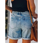 billige Denim shorts-Dame Shorts Fritid Komfort Kort Naturlig عادي Lomme Utskjæring comfy Sport &amp; Utendørs Fritid / hverdag Blå Sommer Normal