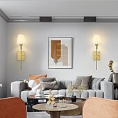 levne Vestavná LED svítidla-Retro zlaté nástěnné noční lampičky, svícny, nástěnné lampy do ložnic s látkovým stínidlem do ložnice, obývacího pokoje, chodby a kuchyně
