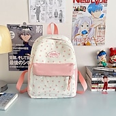abordables Sacs à dos de Collège-Sac à dos mignon à imprimé étoiles pour filles avec poche avant transparente – cartable kawaii en toile pour adolescentes et pour la rentrée