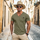 abordables Camisetas de Algodón y Lino-Hombre Camiseta Camisas que absorben la humedad Manga Corta Escote en Pico Verano Primavera Plano Retro Básico Casual Escote en V Cosecha Calle Casual Negro Blanco Azul Piscina Camiseta superior para