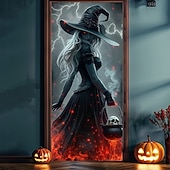 levne Halloween dekorace-Halloween Dveřní Kryty Čarodějnice Dveřní Tapiserie Dveřní Záclona Dekorace Pozadí Dveřní Banner pro Přední Dveře Statek Prázdninová Oslava Vnitřní Venkovní Dekorace