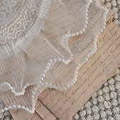 cheap Curtains &amp; Drapes-Lace Ruffled Kitchen Short Curtain Valance Vintage Floral Embroidered Short Sheer Cafe Curtain for Kitchen Window Rod Pocket Scalloped Bottom Beaded Sheer Valance1 Panel