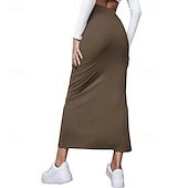 voordelige Effen rokken-Dames Rok Casual Maxi Medium taille Rokken Effen Gespleten punten Micro-elastisch Vakantie Straat Zwart Rood Licht Bruin Bruin Zomer Polyester