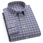 economico camicie oxford da uomo-Per uomo Camicia Camicia elegante Camicia button-down Camicia Oxford Camicia a quadri A Quadri / A Righe / Chevron / Rotondo Abbigliamento quotidiano Abbigliamento Aziendale Giallo Chiaro Giallo