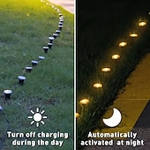 olcso Földi fények-napelemes vezetőoszlopos talajlámpák 15/30 db-os lapos napelemes lámpák kültéri, vízálló napelemes korongos tájvilágítás kerti ösvényre, falra, lépcsőkre, teraszokra, udvarra, gyepre, járdára (meleg