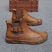 tanie Botki-męskie ręcznie robione botki w stylu retro z ozdobnymi klamrami – stylowe, codzienne buty inspirowane mokasynami, idealne na jesienne spacery, weekendowe wyjścia i codzienną modę