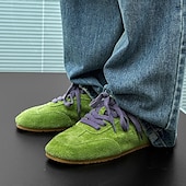 abordables Baskets-Baskets décontractées à lacets en daim vert pour hommes avec tige texturée et semelle souple, style urbain rétro pour un usage quotidien, des promenades le week-end et des sorties urbaines