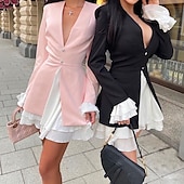 olcso Munkaruhák-Női Mini ruha Blézer ruha Peplum ruhák Divat Modern Szabadtéri Vakáció Szabadság Normál Színes Hosszú ujj V-alakú Fekete Arcpír rózsaszín Ősz