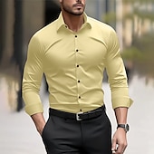 رخيصةأون قمصان رجالية-رجالي قميص رسمي سهل زفاف الأماكن المفتوحة أسود أحمر أزرق البحرية أخضر داكن كم طويل قبة الصيف الربيع ملابس