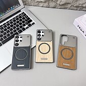 cheap Samsung Cases-Phone Case For Samsung Galaxy S25 Ultra S24 Ultra S23 Ultra Back Cover Magnetic Shockproof Wood Grain PC