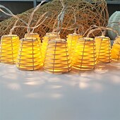 economico Strisce LED-Lanterna decorativa in rattan con luci a stringa - 10 LED in rattan con sfere in stile batteria/energia solare, per interni ed esterni, impermeabile, per patio, casa, pergola, veranda, festa, cortile,