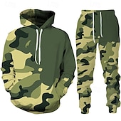 abordables chándal y sudadera con capucha para hombre-Hombre Tracksuit Conjunto de atuendo Conjunto de sudaderas con capucha Sudadera Exterior Diario Deportes Bolsillo Correa camuflaje Negro Naranja Gris Ligero Impresión gráfica Poliéster Ropa de Deporte