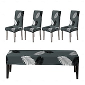 preiswerte Sofabezug-Bedruckte Stuhlhussen und Bankhussen-Sets für Esszimmerstühle, bestehend aus 5 Stück, 4 Stuhlhussen und 1 Bankhusse