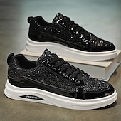 preiswerte Lässige Sneakers-Herren-Sneaker mit goldenem Glitzer, lässige Modeschuhe für Streetwear-Partys und Feiertagsveranstaltungen