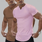cheap Basic T shirts-2 Pieces Men&#039;s T Shirt Casual Style Short Sleeve V Neck Summer All Seasons Plain Fashion Classic Casual 2 Pack Plain Street Casual Sports White Top Tee for Men