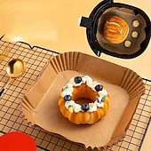 Недорогие Кухонная утварь и гаджеты-200 шт. одноразовых бумажных вкладышей для аэрофритюрницы, пищевые бумажные формы для выпечки, впитывающие масло, для домашней готовки, антипригарные вкладыши с силиконовым покрытием