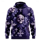 abordables Gótico &amp; Calavera-Halloween Hombre Cráneos Sudaderas Sudadera Abrigos Sudadera con capucha Cuello Barco Punk Impresión 3D Discoteca Ropa de calle Negro Azul Piscina Correa 3D Otoño Invierno Diseñador