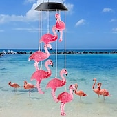 billiga Utomhusbelysning-Solcellsdriven rgb färgskiftande magisk boll vindklocka utomhus vattentät flamingo vindklocka trädgårdslampa för utomhus trädgård balkong terrassdekor jul nyårspresent