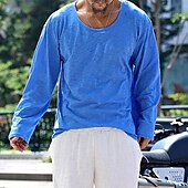 abordables t-shirts de base-Homme T-shirt Chemise à Manches Longues manche longue Col ras du cou Printemps Automne Uni Mode Designer Basique Classique Vacances Rue Sortir Noir Blanche Bleu T-shirt haut de gamme pour homme