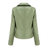 cheap Faux Leather Jackets-Women&#039;s Faux Leather Jacket Comfortable Full Zip Fashion Street Style Plain Outdoor Casual Daily Regular Turndown Regular Fit Long Sleeve Outerwear Black Red Green Spring Fall