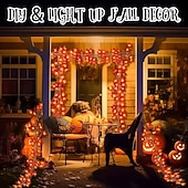 cheap Halloween Lights-Halloween Solar Pumpkin Maple Leaf Fairytale String Lights 6.5m 30LED Outdoor Waterproof Garden Lights Thanksgiving Halloween Party Atmosphere Home Balcony Terrace Yard Porch Decoration