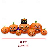 economico Piscine per bambini-Zucca gonfiabile lunga 8 piedi con gatto nero, decorazione di Halloween per esterni con luci a LED