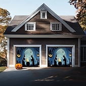 preiswerte Halloween Dekoration-Halloween Außen Garagentor Abdeckung Hexe Kürbis Skelette Banner Große Wandteppich Kulisse Dekoration für Urlaubs Außen Garagentor Zuhause Wand Dekorationen