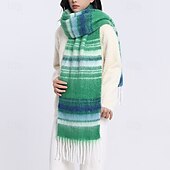 cheap Women&#039;s Shawls &amp; Wraps-Women&#039;s Rectangle Scarf Street Daily Date Red Blue Scarf Stripe