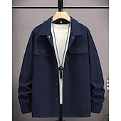 abordables Manteaux &amp; vestes-Homme Veste Légère Chemise Veste Veste Décontractée Chemise Vacances Quotidien Respirant Avec Poches Printemps Automne Uni Mode Classique Revers Régulier Noir bleu marine Kaki Gris Claire Vert