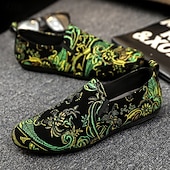 economico Scarpe Casual Slip-On-scarpe slip-on ricamate nere e verdi da uomo – scarpe casual eleganti con design floreale, adatte per feste e occasioni alla moda