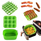 cheap Baking &amp; Pastry Tools-3pcs Reusable Silicone Air Fryer Liners Set Non-Stick Silicone Tray, Bacon Rack &amp; 9-Cavity Mold for Eggs and Cupcakes Multi-Use Air Fryer Accessories